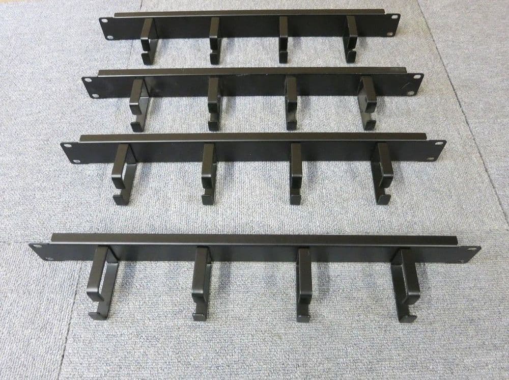 4 x Cable Tidy Bar Vertical Black 4 Ring / Hoops 19" 1U Data Rack