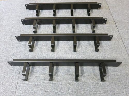 4 x Cabinet Cable Tidy Bar Vertical Black 4 Ring / Hoops 19" 1U Data Rack
