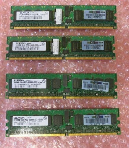 4 x HP 345112-051 Elpida 512MB (2GB) RAM Memory Modules PC2-3200R-333