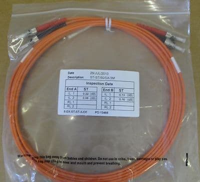 5 x 3M Fibre Channel ST-ST Patch Lead Cable 50/125 ST-ST/50/DX/3M Duplex FC