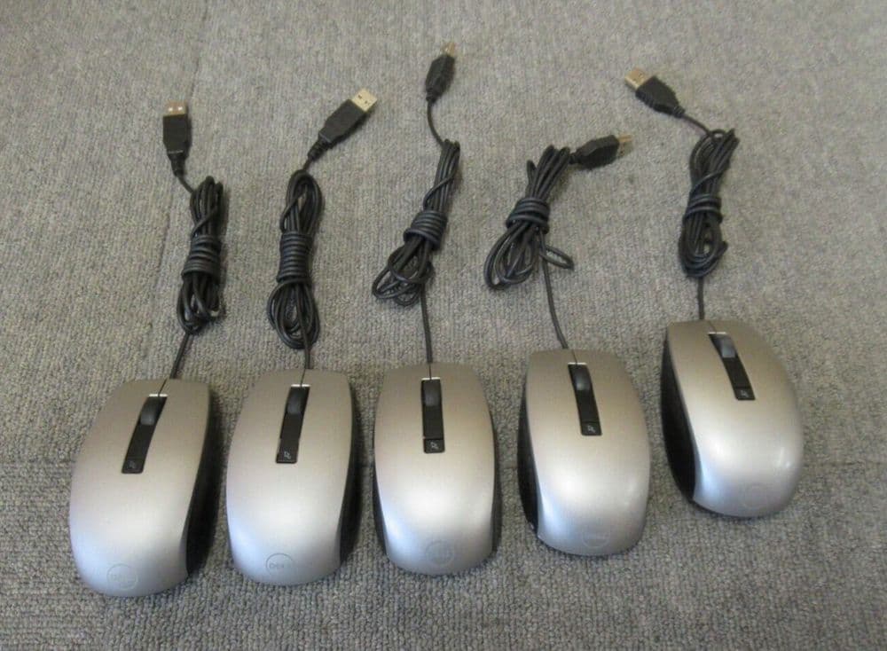 5 x Dell M-UAV-DEL8 4K93W USB Wired 6 Button Silver Laser Scroll Wheel Mouse