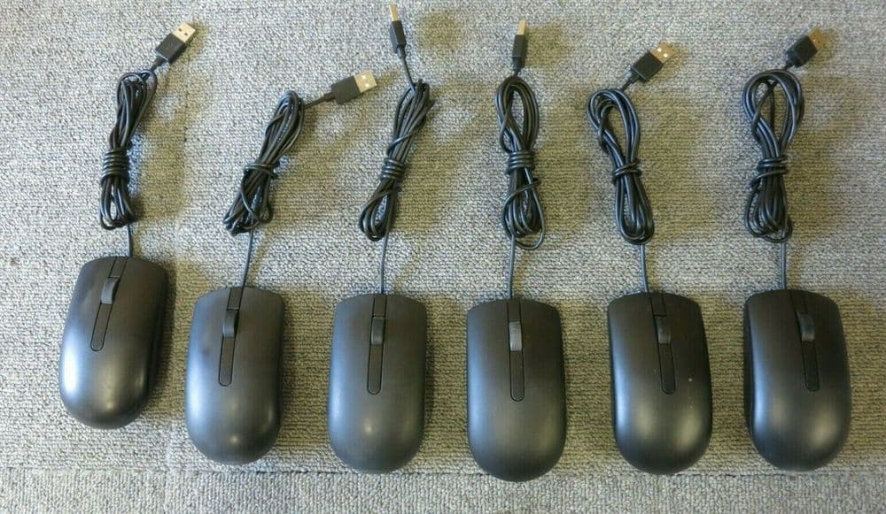 5 x Dell MS116T 0DVORH Black USB Wired 3 Button Optical Scroll Wheel Mouse