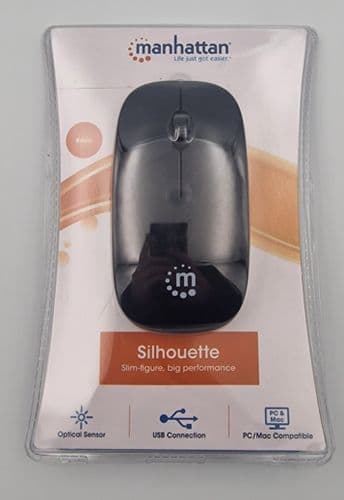 5x NEW Manhattan Black USB Wired Optical Mouse Scroll Wheel 1000dpi