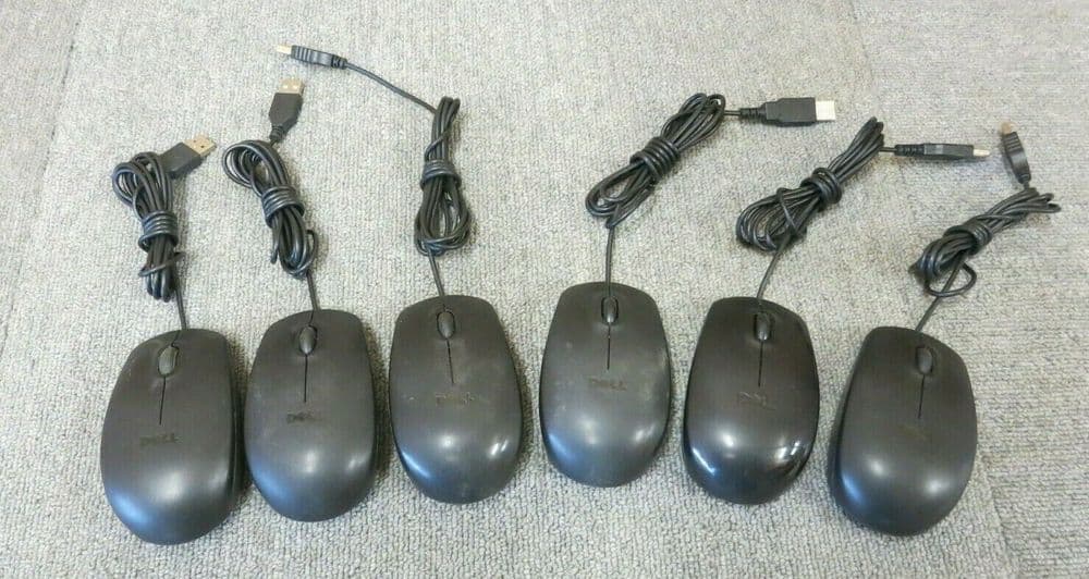6 x Dell MS111 11D3V 9RRC7 USB Wired Optical 3 Button Black Scroll Wheel Mouse