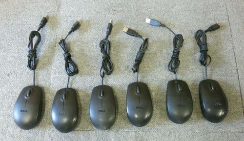 6 x Dell MS111P Black USB Wired 3 Button Optical Scroll Wheel Mouse