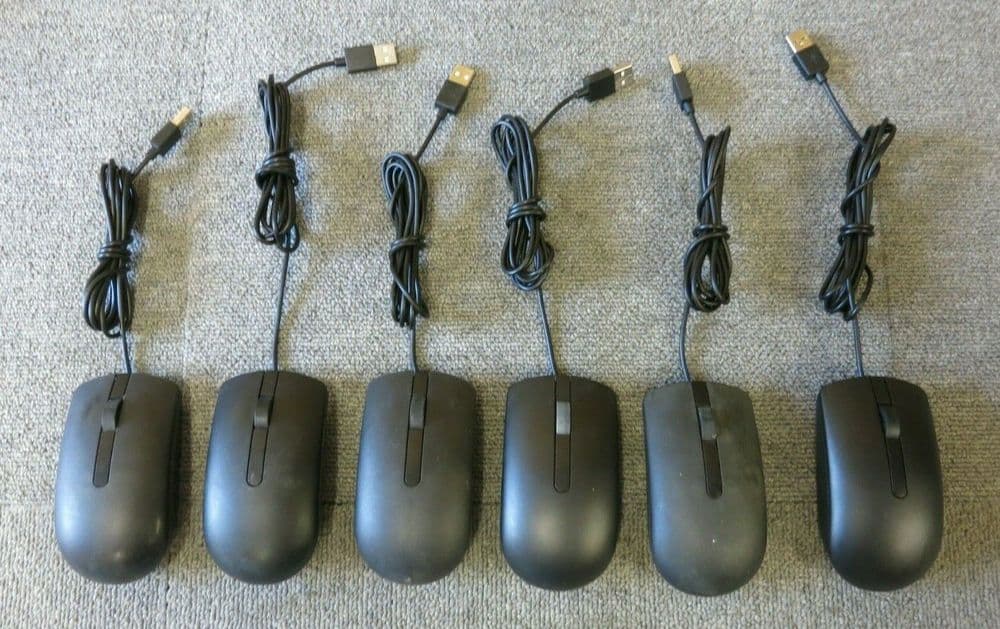 6 x Dell MS116T 0JD7XG Black USB Wired 3 Button Optical Scroll Wheel Mouse