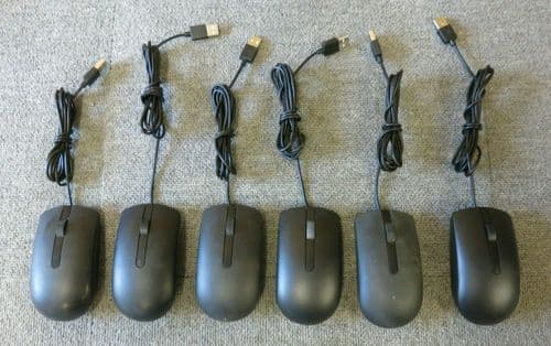 6 x Dell MS116T 0JD7XG Black USB Wired 3 Button Optical Scroll Wheel Mouse