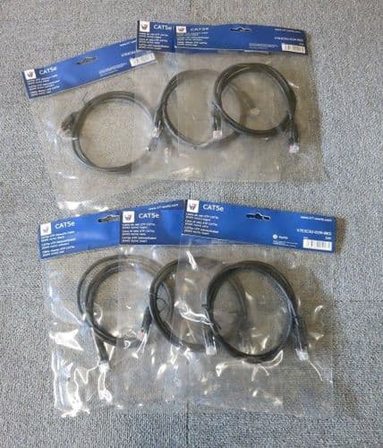 6 x New Sealed V7 V7E3C5U-01M-BKS 1M Cat5e RJ45 Unshielded Twisted Pair Network