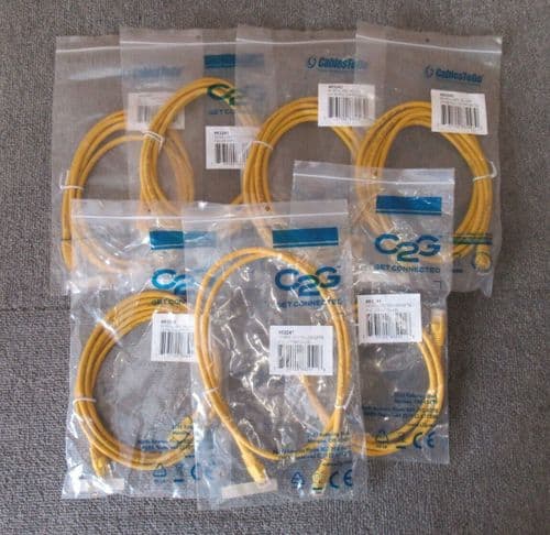 7 x New CablesToGo Ethernet RJ45 Male 1m 2m Cat5e Yellow UTP Patch Cable
