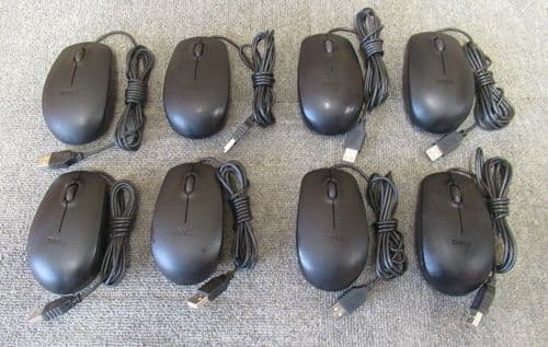 8 x Dell MS111-L HRG26 0HRG26 Black USB Wired 3-Button Optical Mouse
