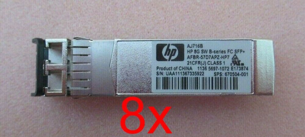8 x HP AJ716B 8G 8Gbps FC B-Series 670504-001 AFBR-57D9AMZ-HP7 SFP ...
