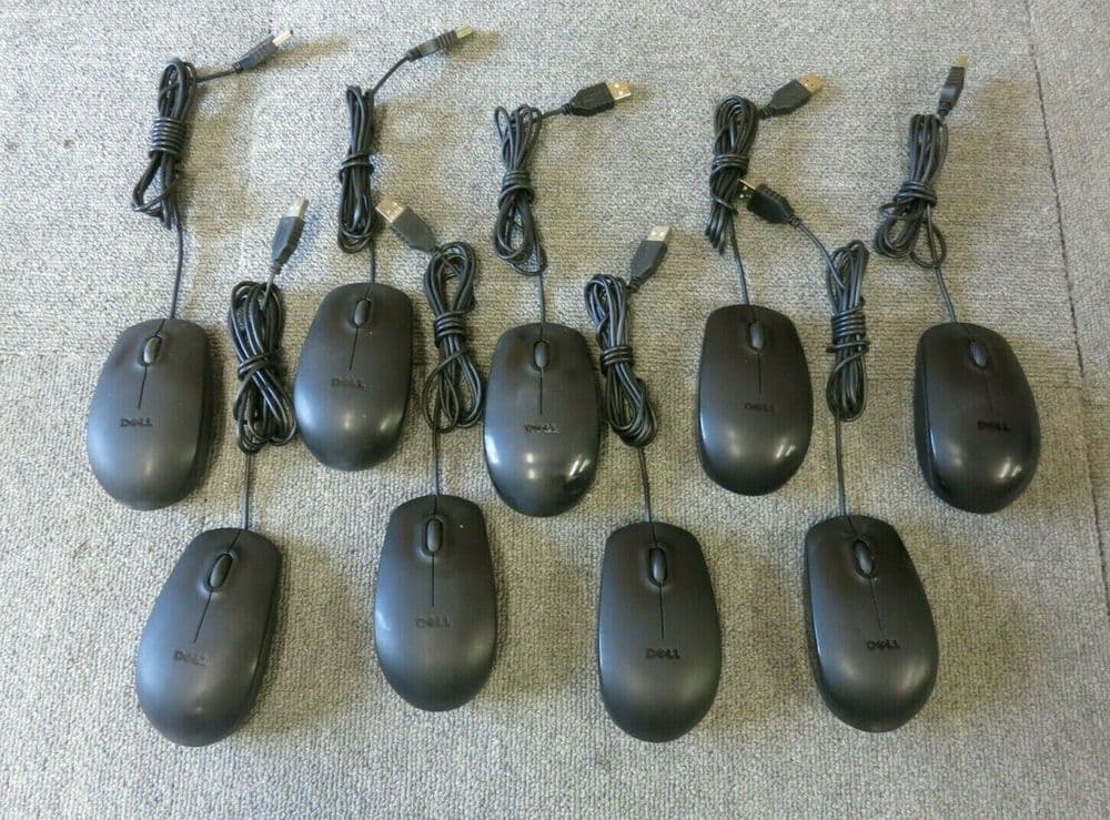 9 x Dell MS111L 09RRC7 Black USB Wired 3 Button Optical Scroll Wheel Mouse