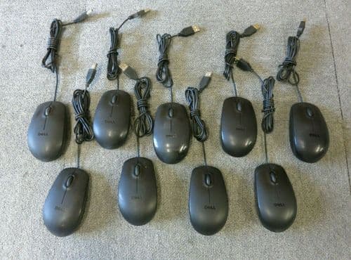 9 x Dell MS111L 09RRC7 Black USB Wired 3 Button Optical Scroll Wheel Mouse