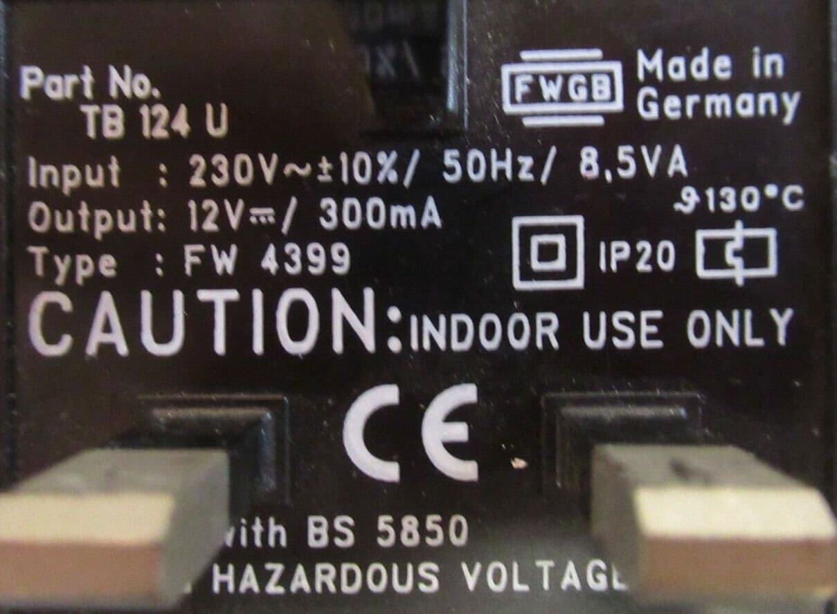 A&D TB124U FW4399 UK Plug Negative Polarity AC Power Adapter 3 6W 12V