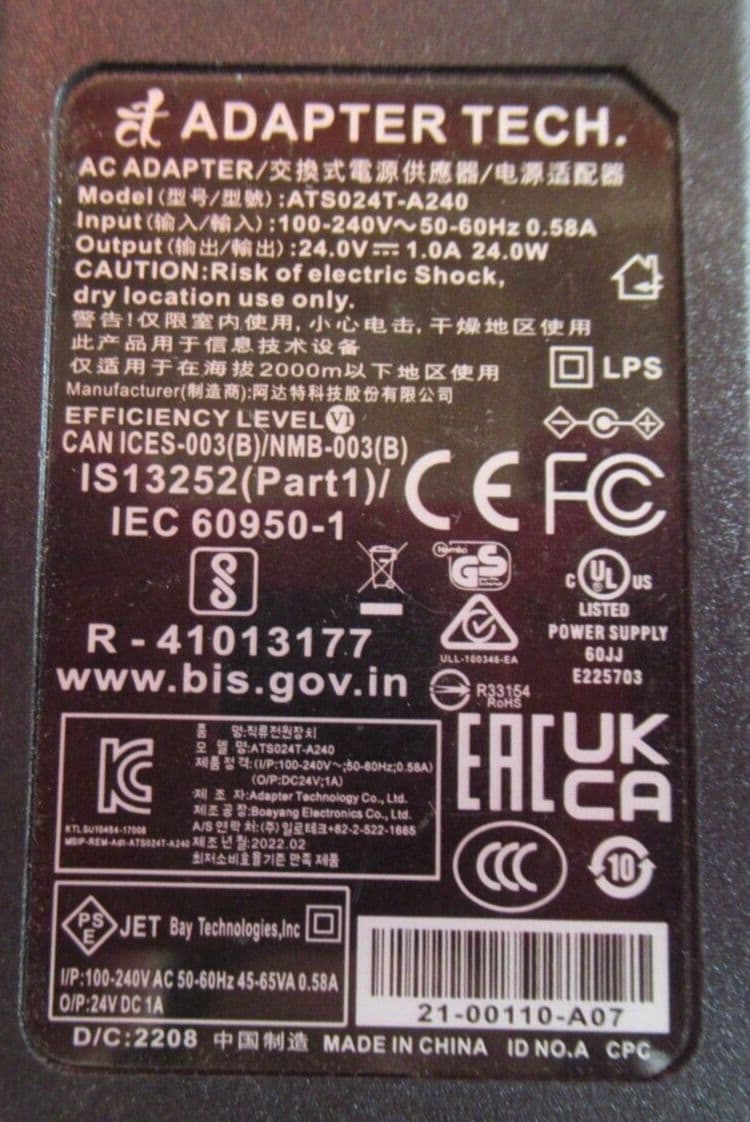 Adapter Tech ATS024T-A240 Industrial Applications AC Power Adapter 24W ...