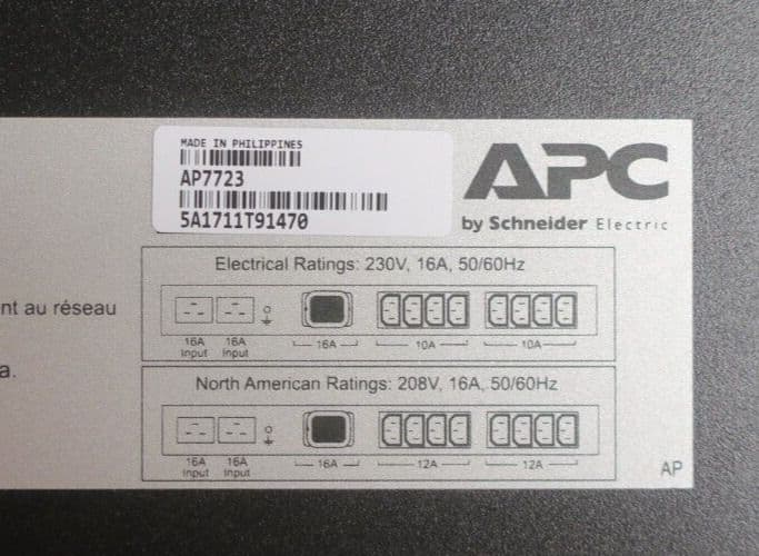 APC AP7723 Rack ATS Automatic Transfer Switch 2x C20 IN 8x C13 1x C19 OUT