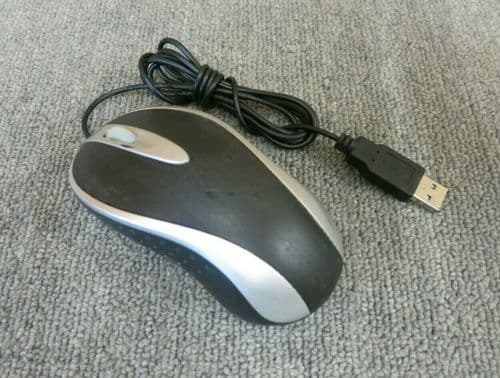 Ativa AT-2134 USB Wired Mouse 3 Button Black Silver Optical Scroll Wheel Mouse