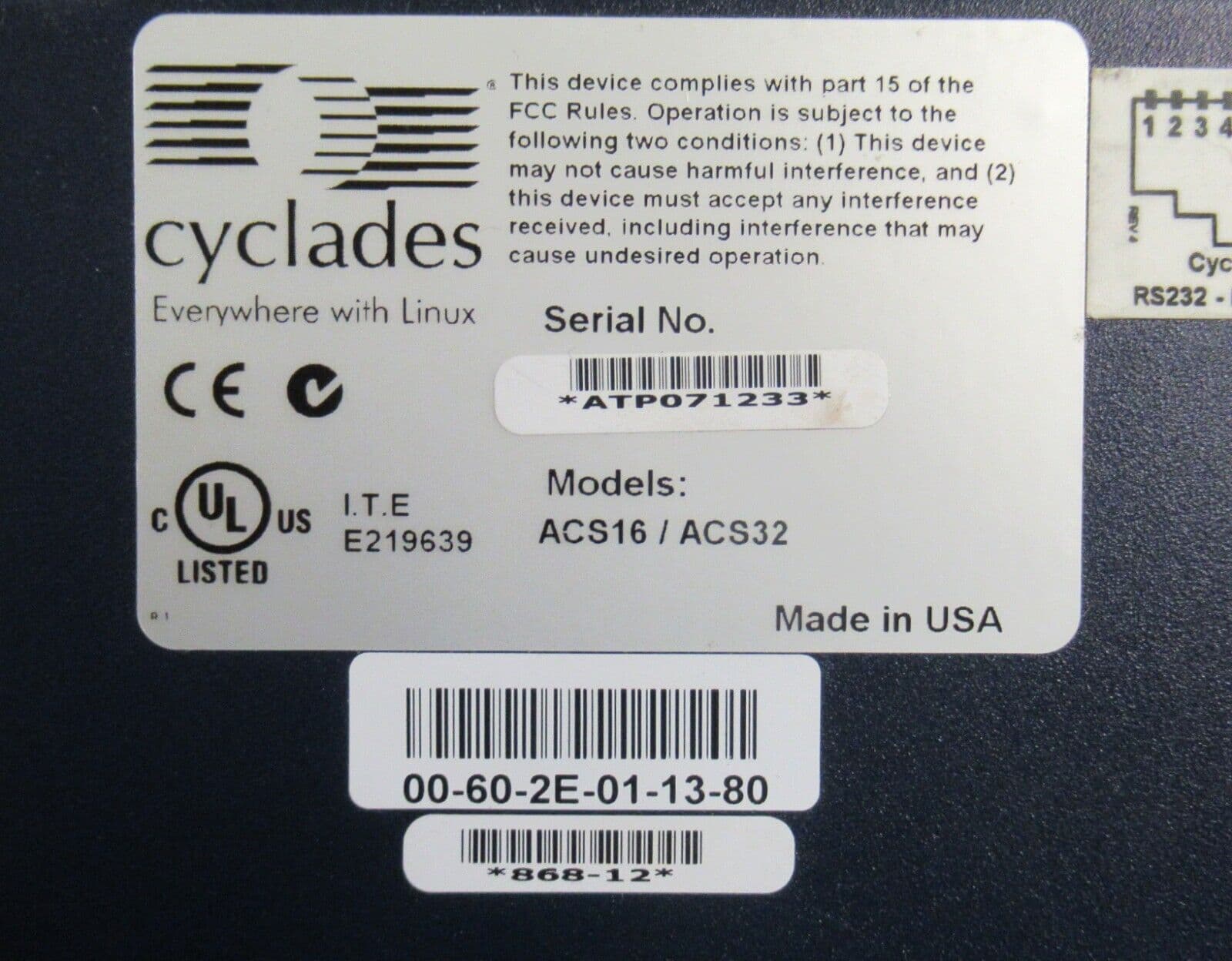 Avocent Cyclades ACS16 Advanced 16-Port Serial Console Server 1U Rackmount