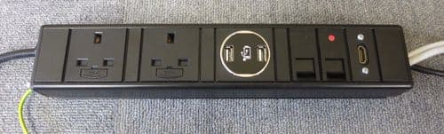 Bench Mountable PDU with 2 x UK Sockets 2 x USB Ports 2 x RJ45 Ports 1 x HMDI