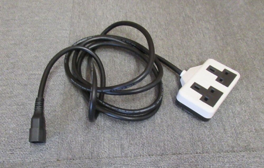 Black Extension Mains Cable IEC C14 Male To 2 Gang UK Socket 2 5M