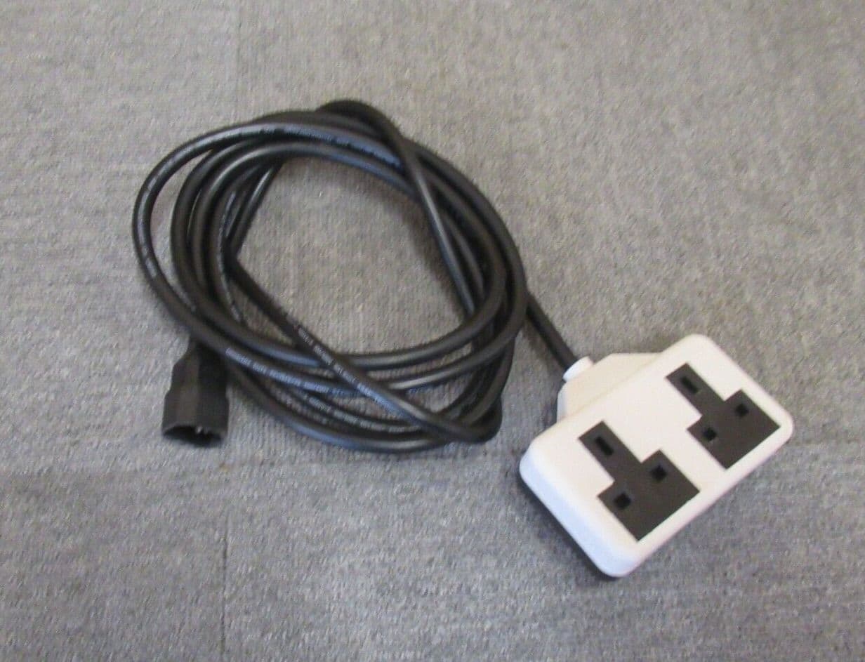 Black Extension Mains Cable IEC C14 Male To 2 Gang UK Socket 2 5M