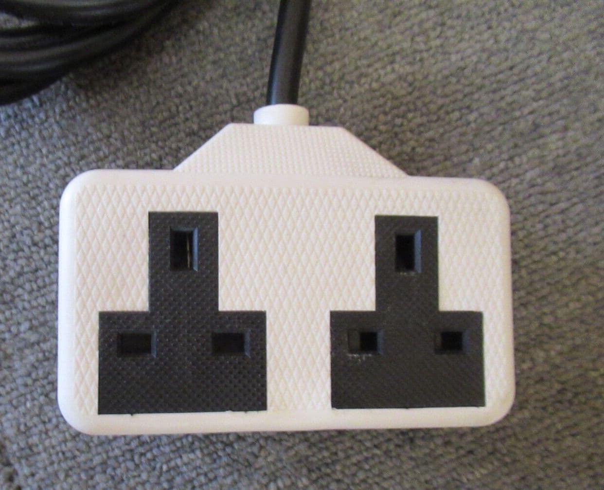 Black Extension Mains Cable IEC C14 Male To 2 Gang UK Socket 2 5M