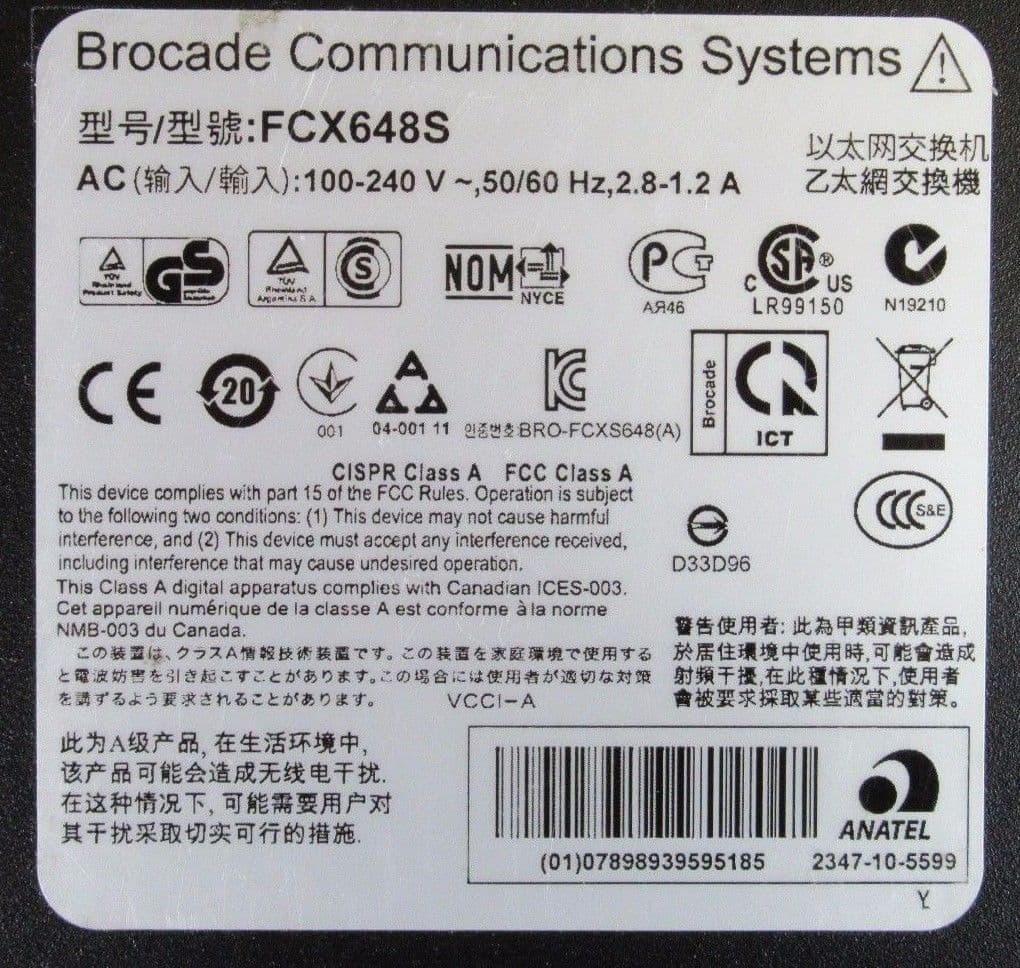 Brocade FastIron FCX648S Gigabit Ethernet Switch 48x 10/100