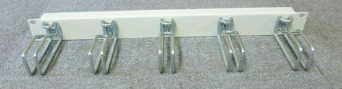 Cabinet Cable Tidy Bar Vertical White 5 Ring / Hoops 19" 1U Data Rack