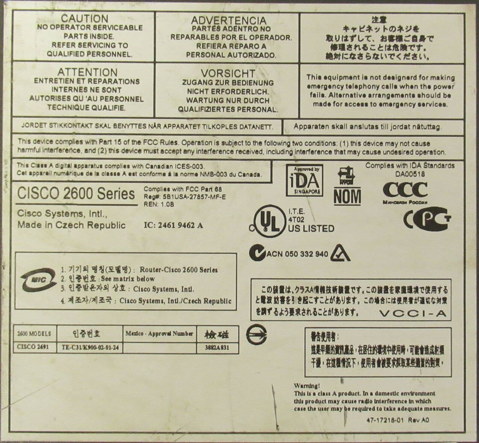 Cisco 2600 Series 2691 Modular Access Router 73284704 2Port Serial
