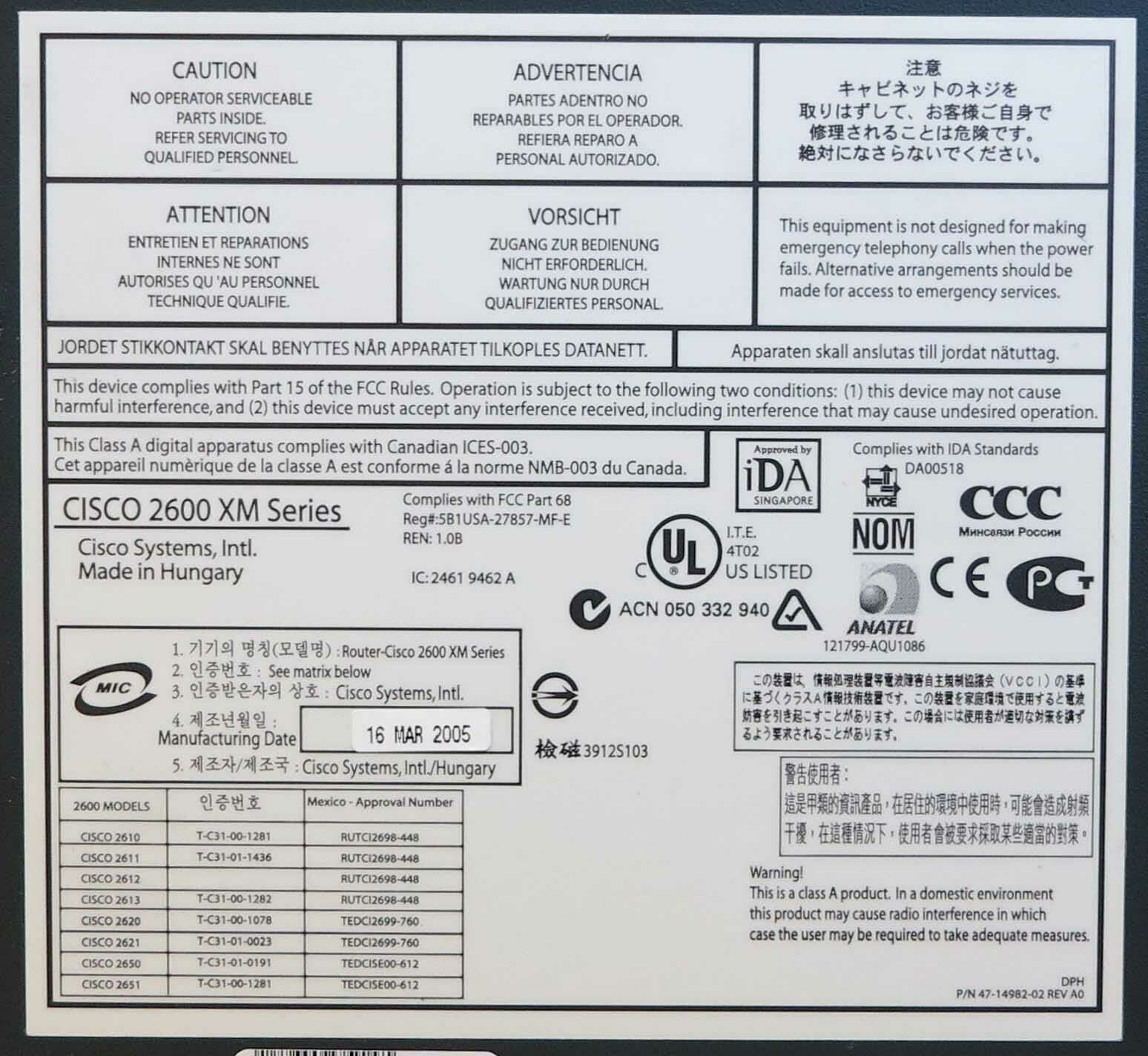 Cisco 2621 Ethernet Router 10/100MB 32Mb 2600 Series 1U Rackmount Wired ...