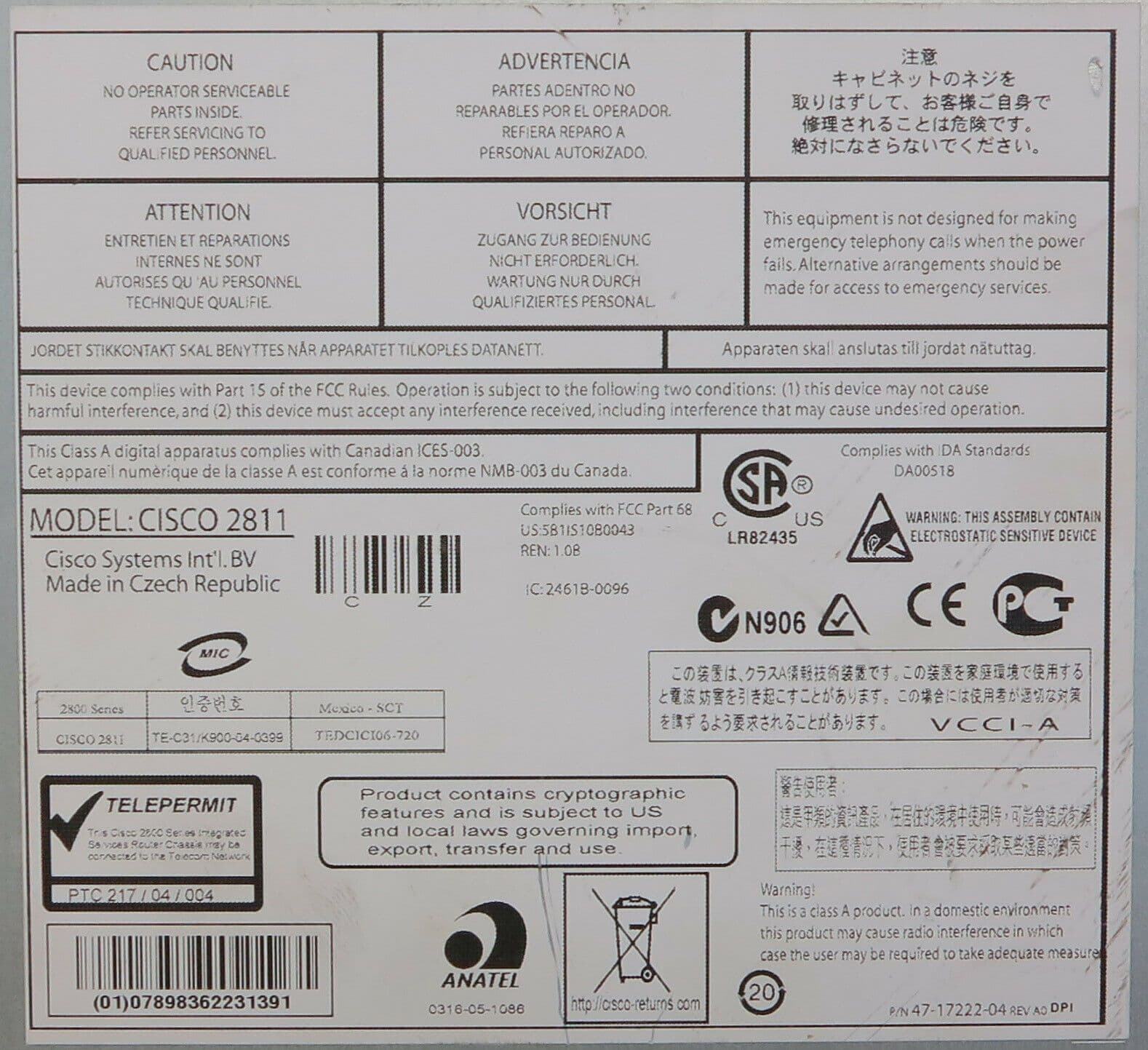 Cisco 2811 2800 Series Integrated Services Router Rackmount 1U 2FE-2W ...