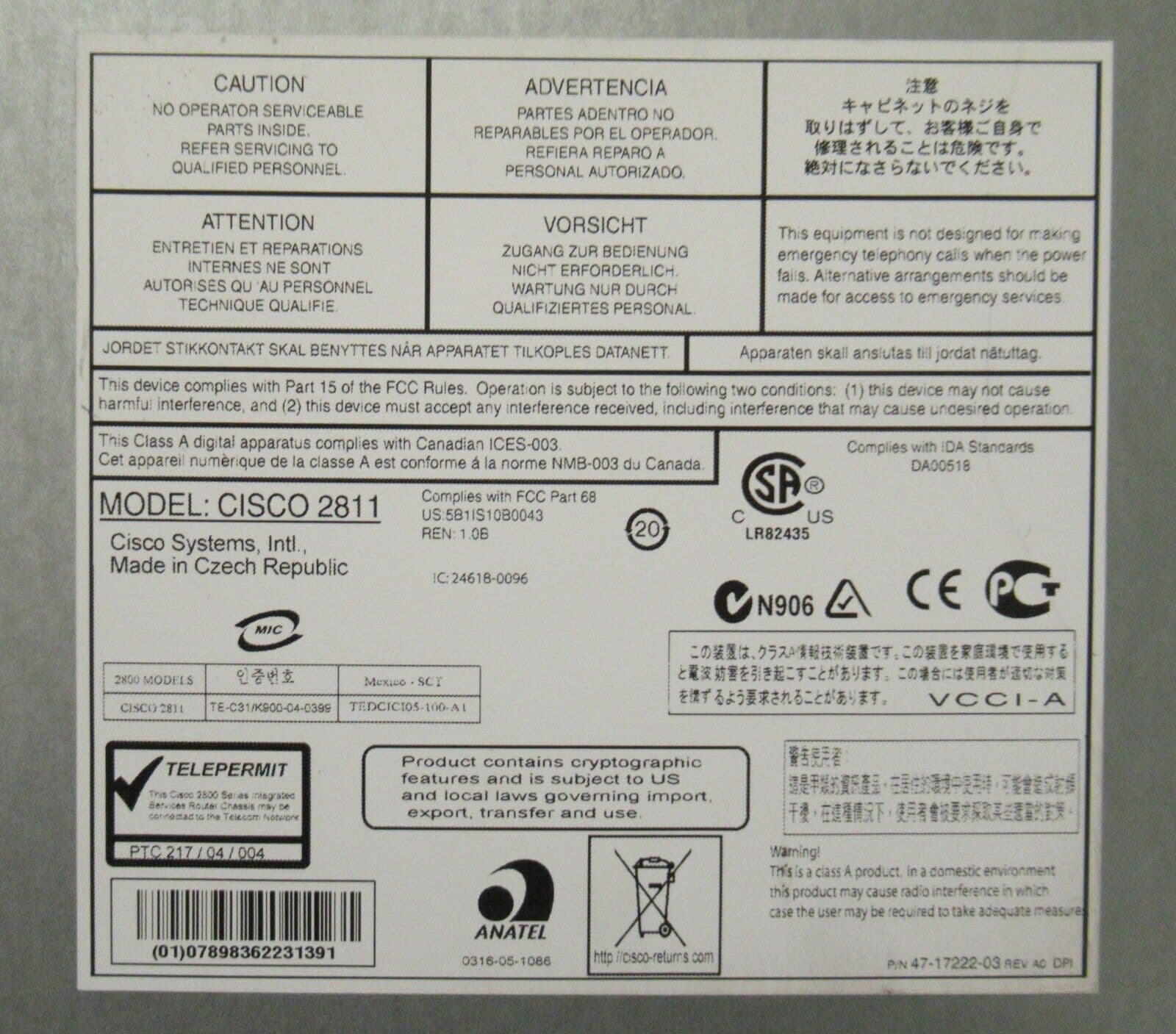 Cisco 2811 2800 Series Integrated Services Router Rackmount 1U