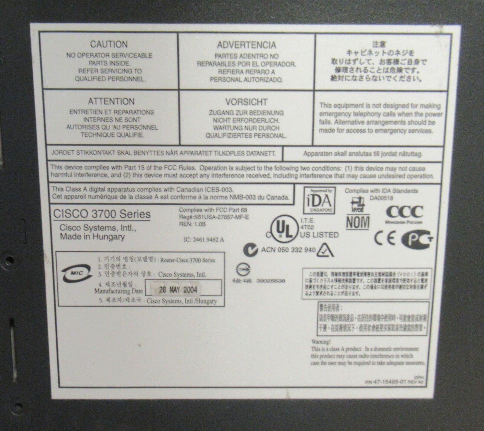 Cisco 3745 Multi Service Access Router 10/100 Fast Ethernet Cisco 3700 ...