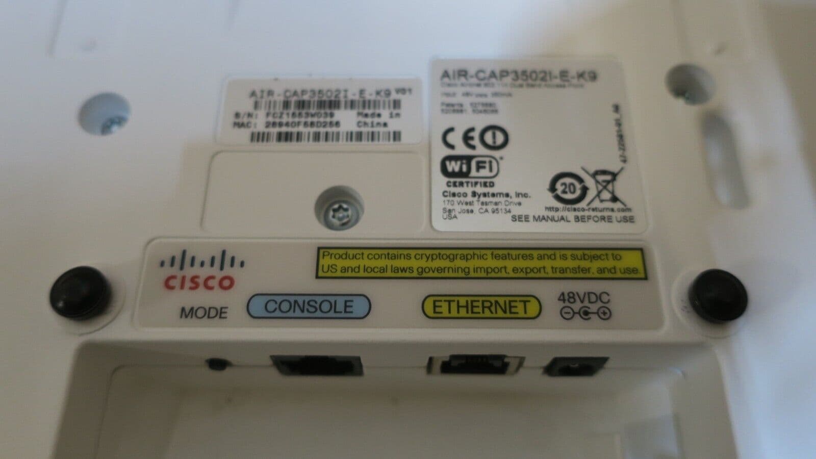 Cisco AIRCAP3502IEK9 3502i WirelessN Access Point 300Mbps
