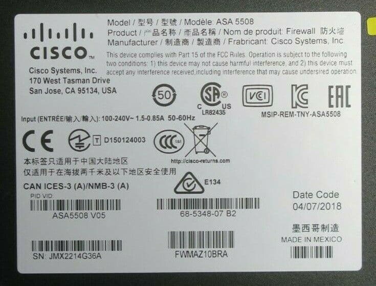 Cisco ASA5508-X Security Appliance With FirePower Services 8-Port GbE ...