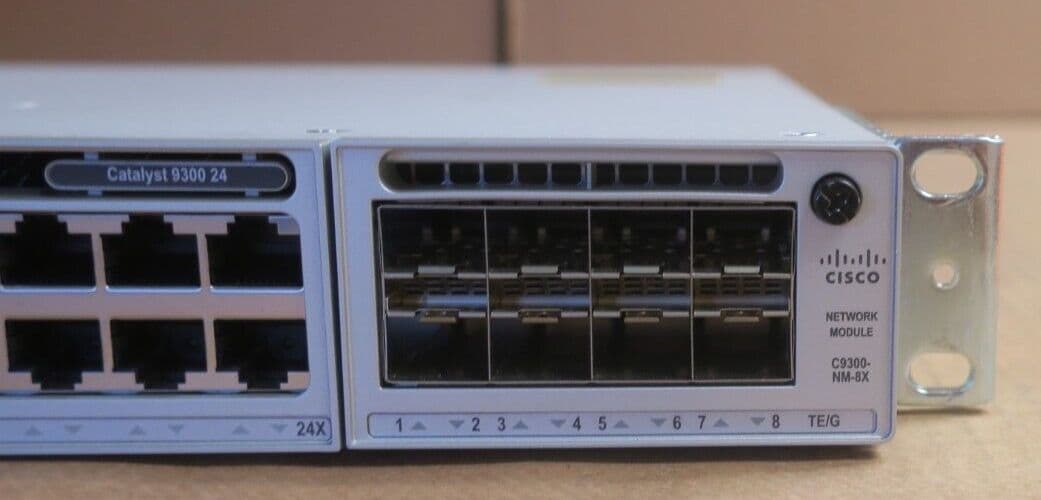 C9300 Switch Rear Cisco Catalyst C9300-24T-A 9300 24x 1GbE RJ45 C9300-NM-8X 1U Managed Switch