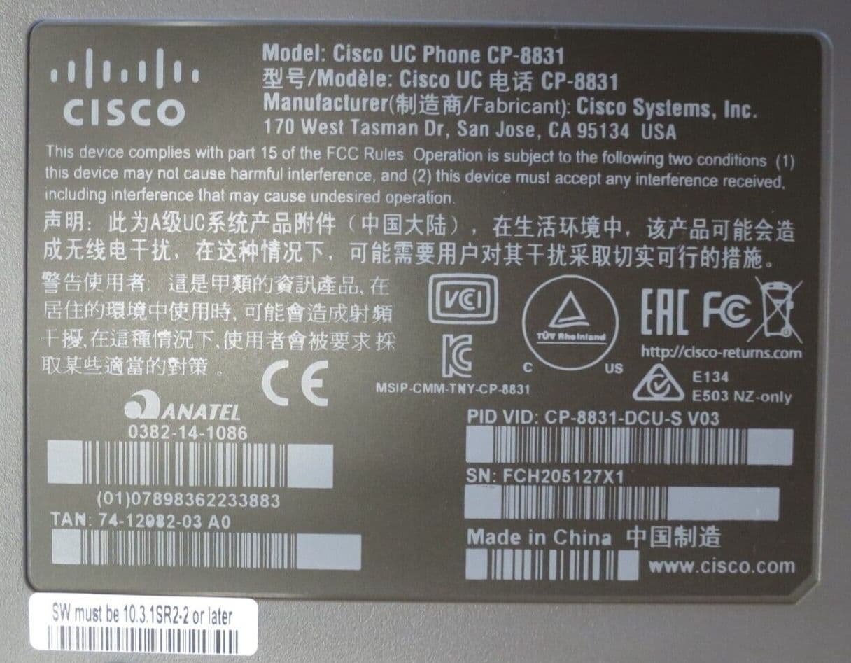 Cisco CP-8831 Unified IP Conference Phone CP-8831-BASE-S With Control ...