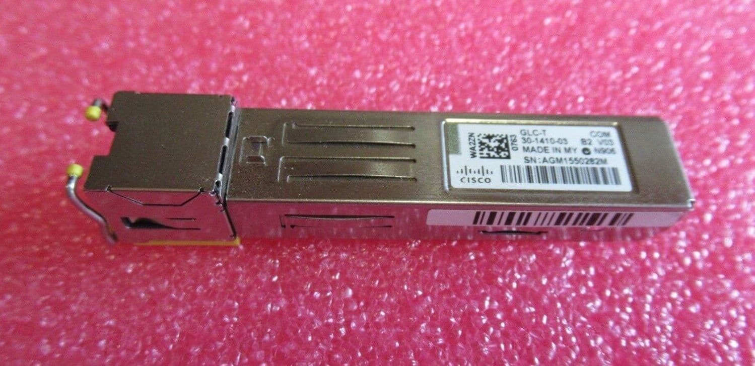 thumbnail image 2 of Lot Of 10 Cisco SFP-GE-T EXT 1000BASE-T RJ45 SFP Transceivers – USA Version, 30-1421-01 (Grade A Pulled) 2 of 5