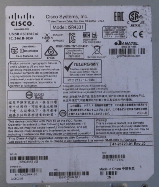 Cisco ISR 4331 4300 Series 1U Integrated Services Router ISR4331/K9 2x ...
