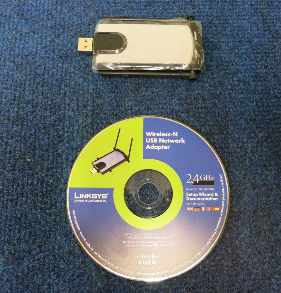 Cisco Linksys WUSB300N WirelessN USB Network Adapter Plus CD ROM