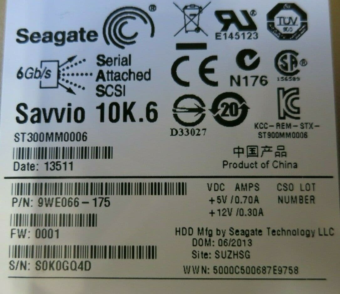 Cisco Seagate ST300MM0006 9WE066-175 Savvio 10K 6 300GB 10000RPM 64MB ...