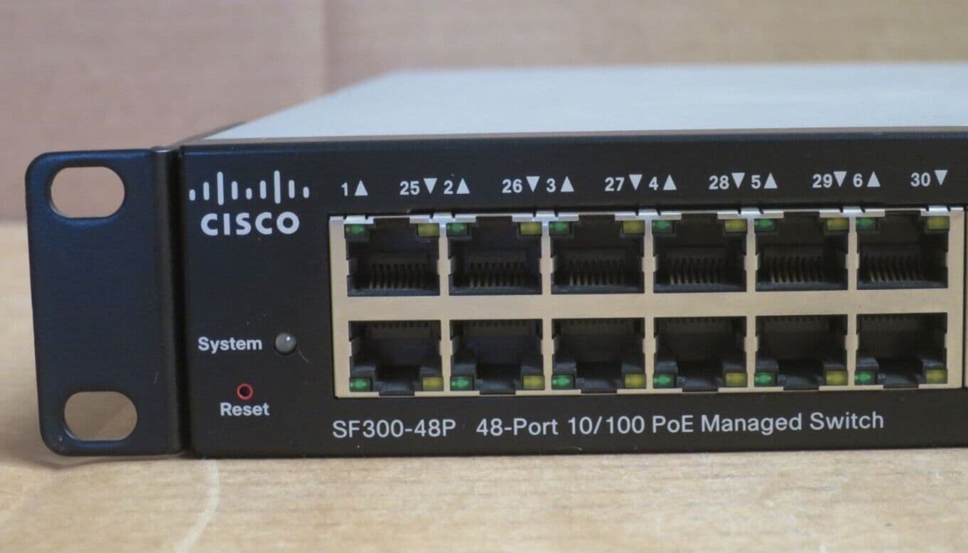 Cisco SF300 48P 48 Port PoE 10 100 2x SFP Port Stackable Managed Switch Cisco SF300 48P 48 Port PoE 10 100 2x SFP Port Stackable Managed Switch