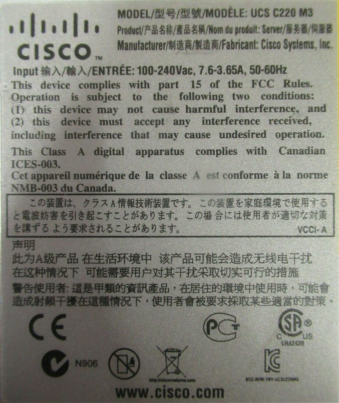 Cisco UCS C220 M3 64GB Xeon E5 v1/v2対応 Cisco UCSC-C220-M4S V02 2x Xeon E5-2670 64GB RAM 2x PSU Server No