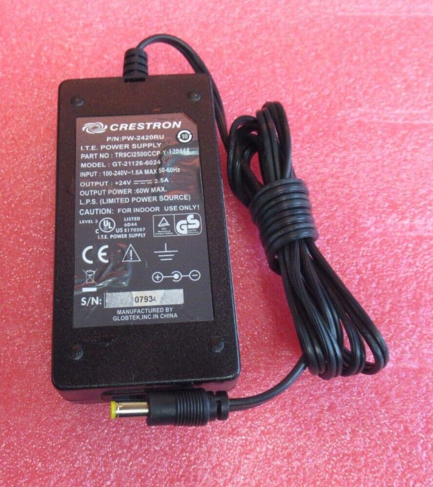 Crestron PW-2420RU GT-21126-6024 AC Power Adapter 60W 24V 2 5A