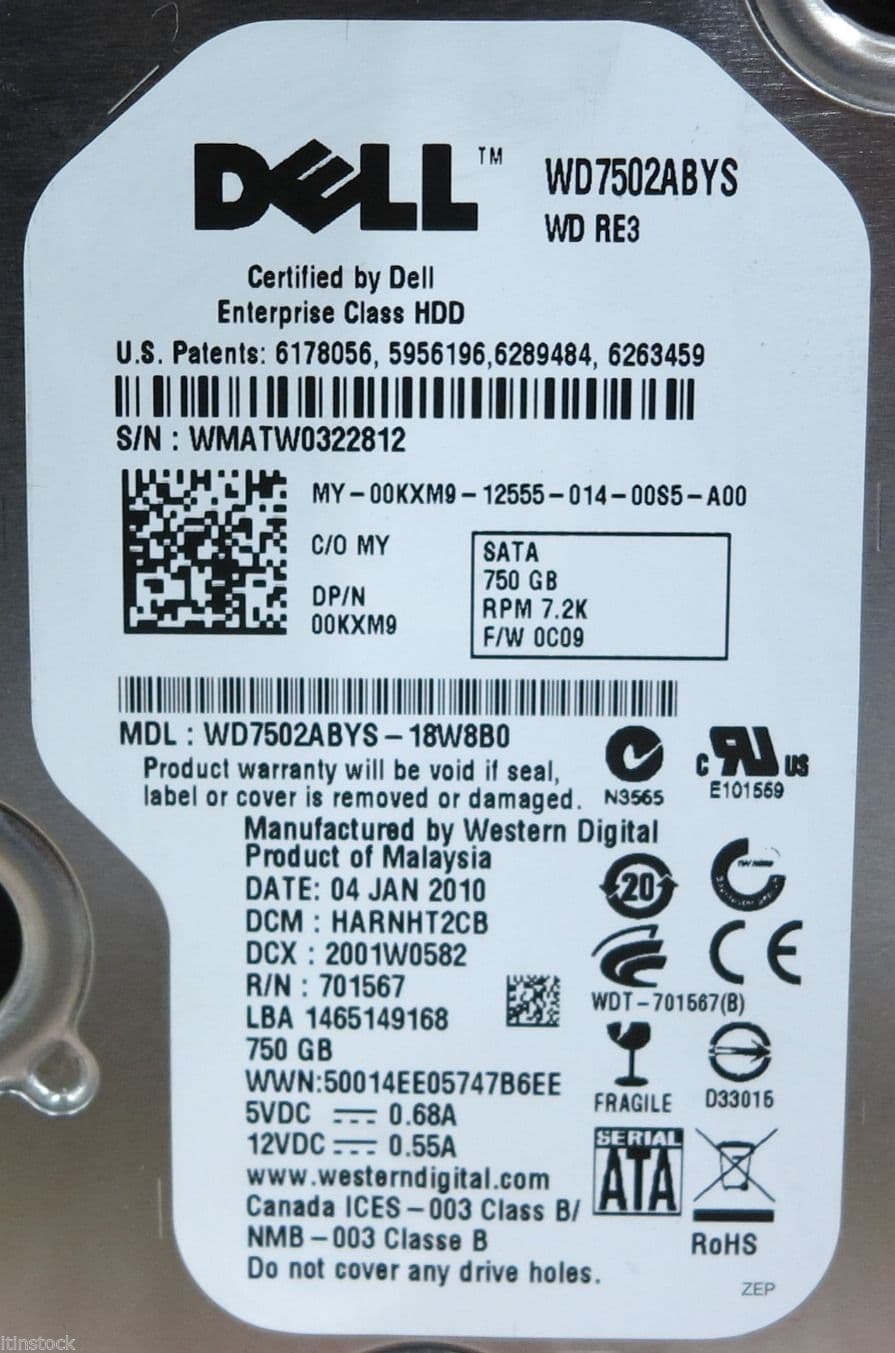 Dell 750Gb Hot Plug SATA 7 2k Hard Drive 3 5" & Caddy pn 0KXM9 for Dell