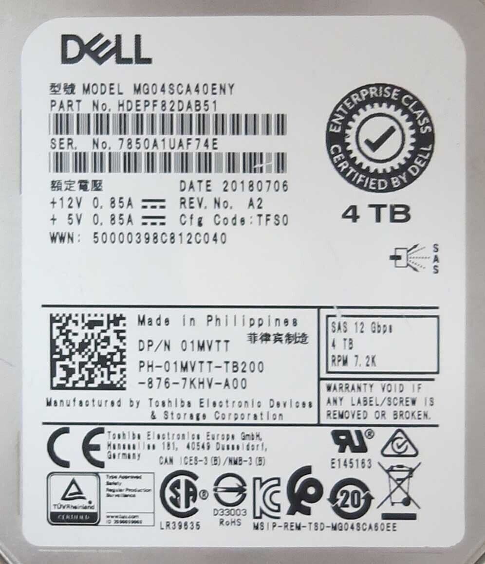 Dell 4TB 7.2K 3.5” NL-SAS Enterprise Hard Drive (12GYY) – Refurbished
