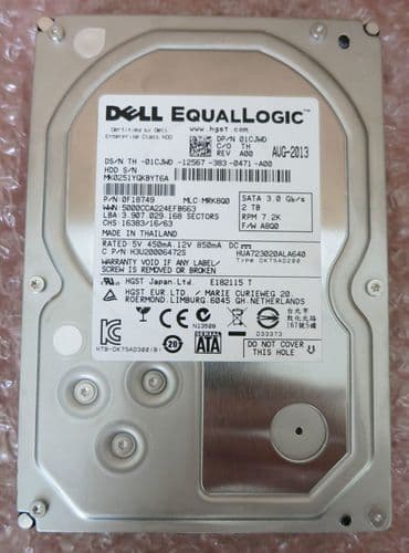 Dell EqualLogic 2TB 7.2K SATA Hard Drive H3U20006472S 01CJWD 1CJWD Firmware A8Q0