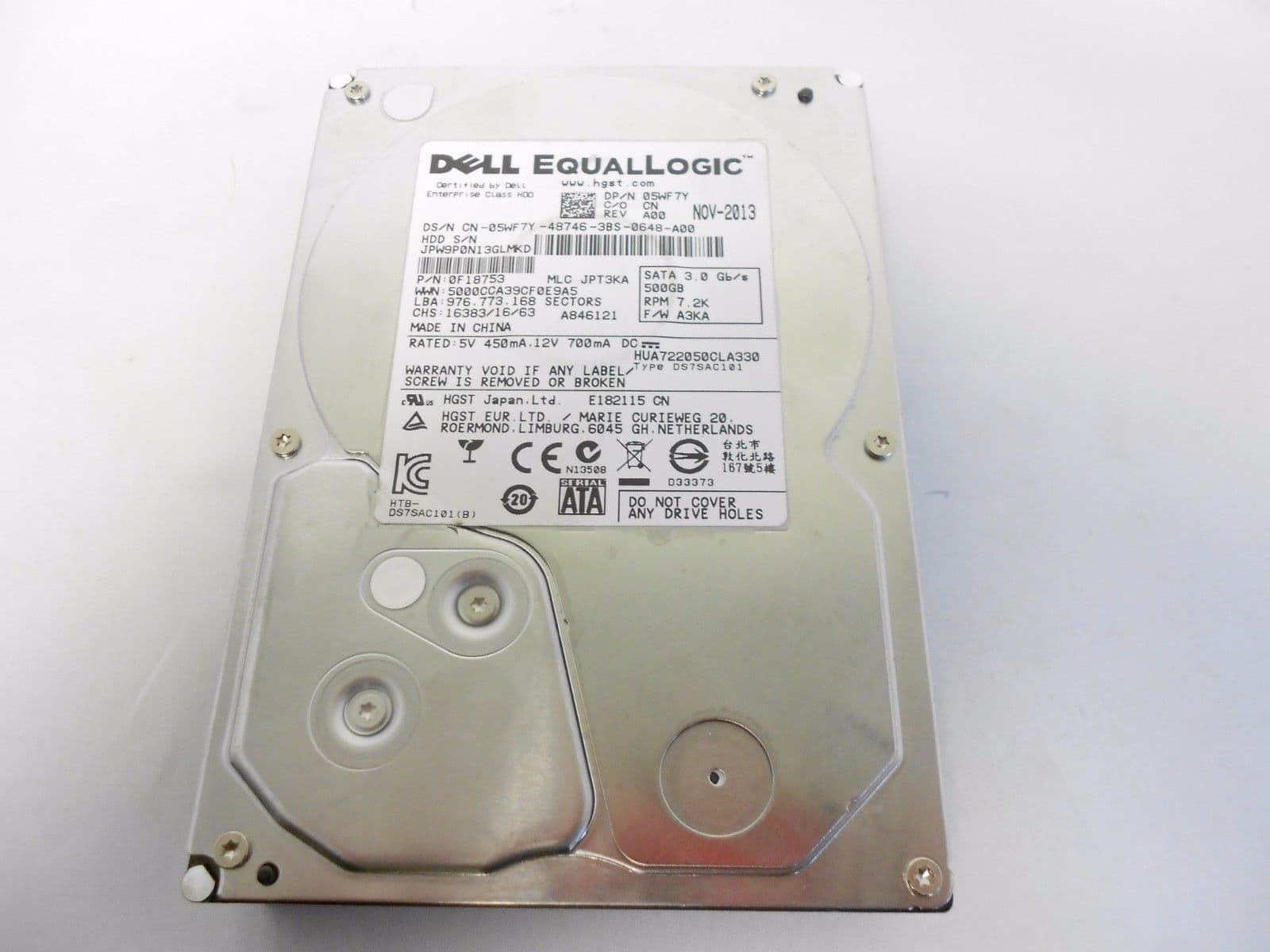 Dell Equallogic 500GB 3 5" SATA 7 2K 5WF7Y 0F18753 HUA722050CLA330 A3KA
