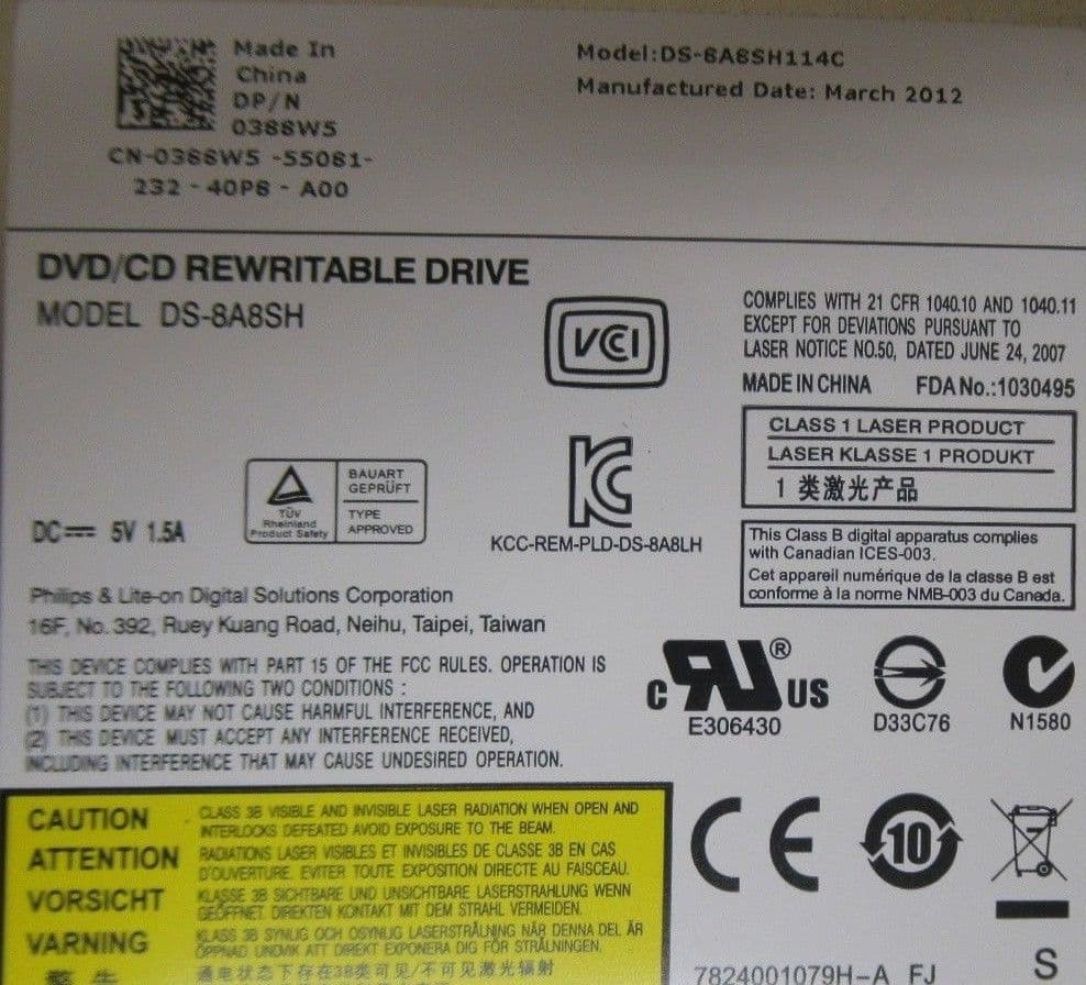 Dell LITE-ON PowerEdge R410 DS-8A8SH DVD-RW Slimline Optical