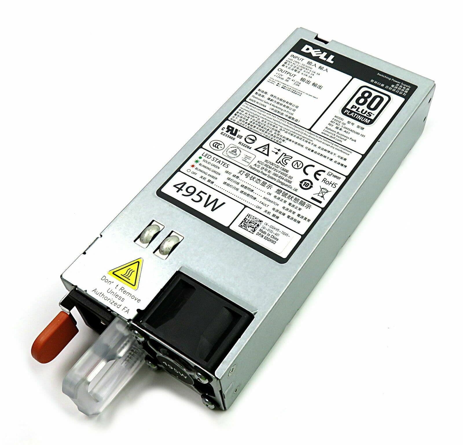 thumbnail image 2 of Used Dell Hot-Swap Power Supply 495W - For PowerEdge R620, R520, R720 Servers, Part N24MJ 3GHW3 2 of 14